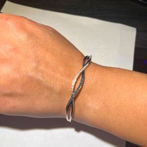 Women’s Blue & White Diamond Bangle Bracelet in Sterling Silver